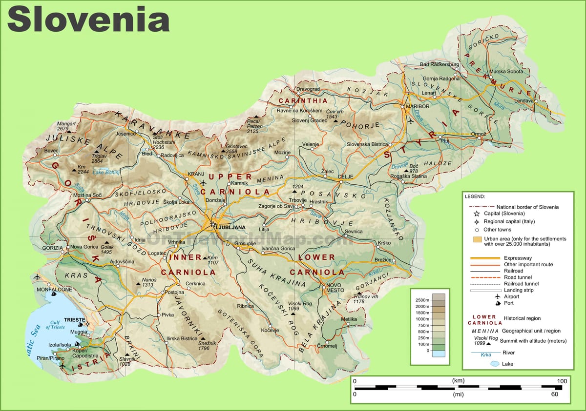 Карта Словенії фізичної