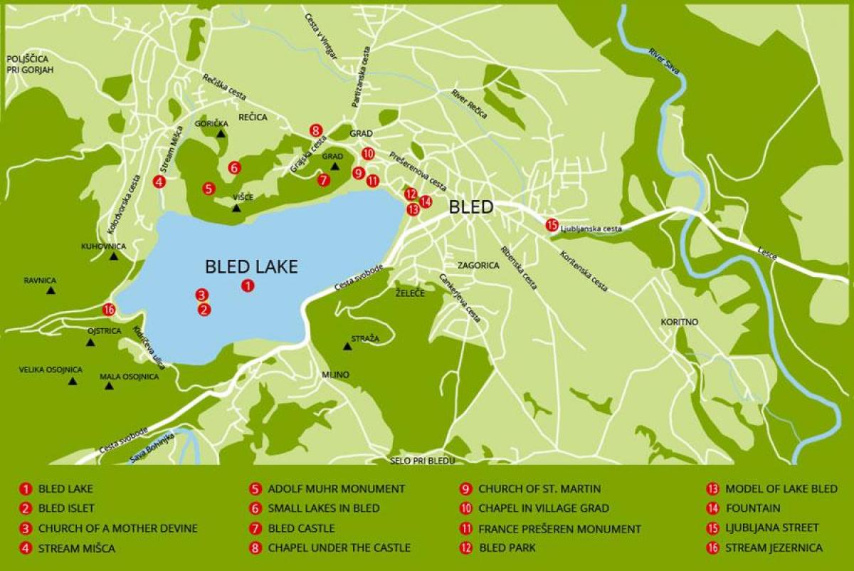 карта показує Словенія озеро Блед