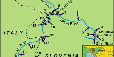 Карта річки соча в Словенії